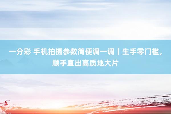 一分彩 手机拍摄参数简便调一调｜生手零门槛，顺手直出高质地大片
